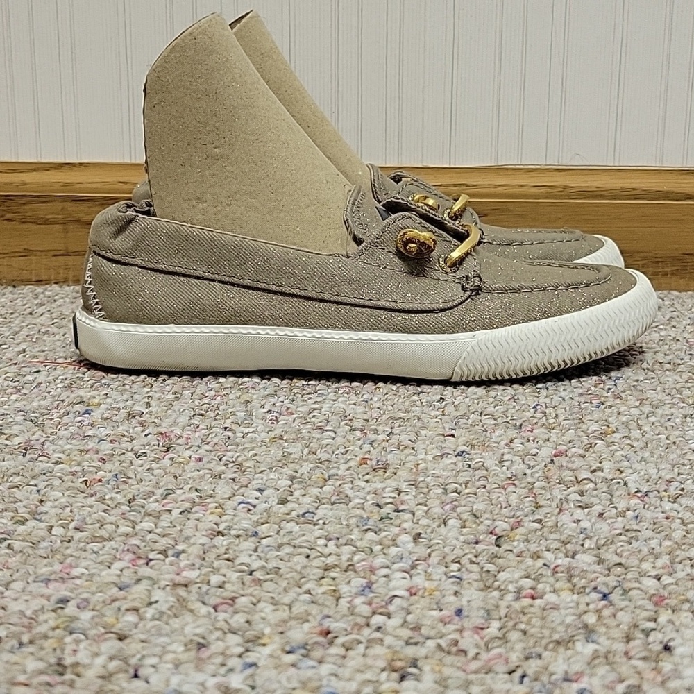 Sperry Cruise 2 Gold Glitter Boat Shoes women's 6.5 Fabric - Picture 2 of 7